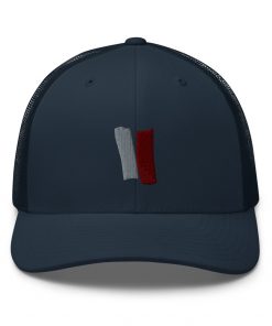Infinity Embroidered Retro Trucker Cap Red Effect on Navy