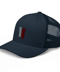 Infinity Embroidered Retro Trucker Cap Red Effect on Navy