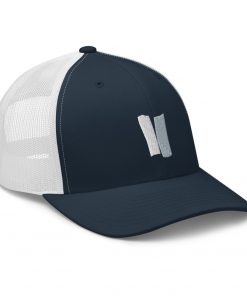 Infinity Embroidered Retro Trucker Cap Gray Effects on Navy White