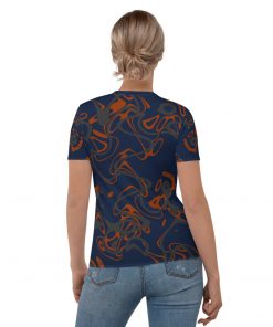 Ocean Waves Women’s Crew Neck T-Shirt Red Tides on Navy