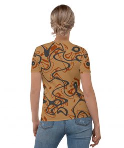 Ocean Waves Women’s Crew Neck T-Shirt Red Tides on Brown