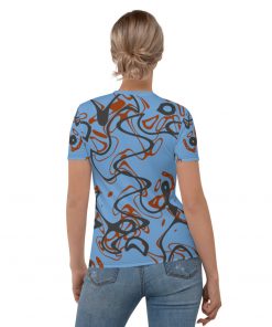 Ocean Waves Women’s Crew Neck T-Shirt Red Tides on Blue