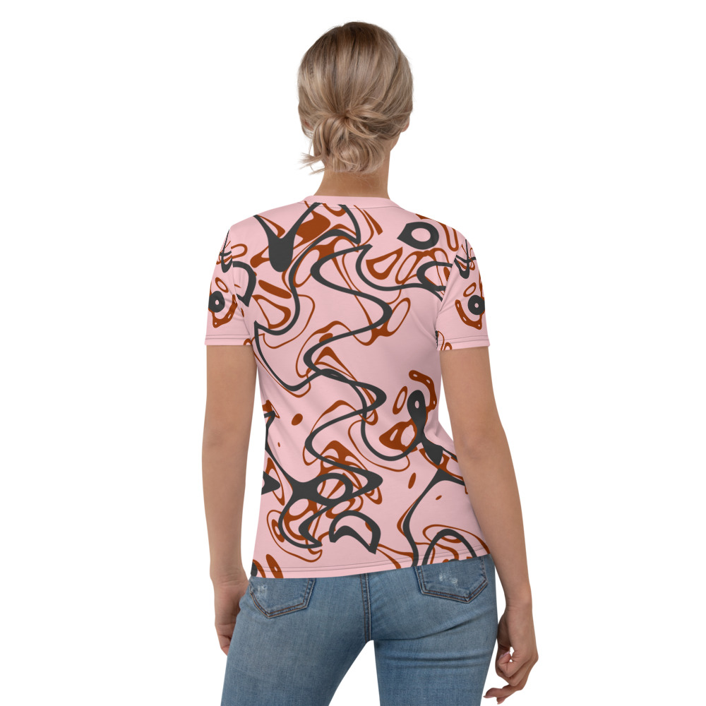 Ocean Waves Women’s Crew Neck T-Shirt Red Tides on Pink