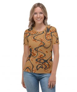 Ocean Waves Women’s Crew Neck T-Shirt Red Tides on Brown