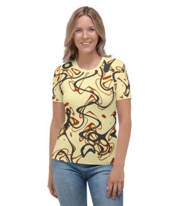 Ocean Waves Women’s Crew Neck T-Shirt Red Tides on Yellow