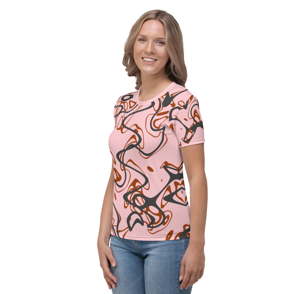 Ocean Waves Women’s Crew Neck T-Shirt Red Tides on Pink